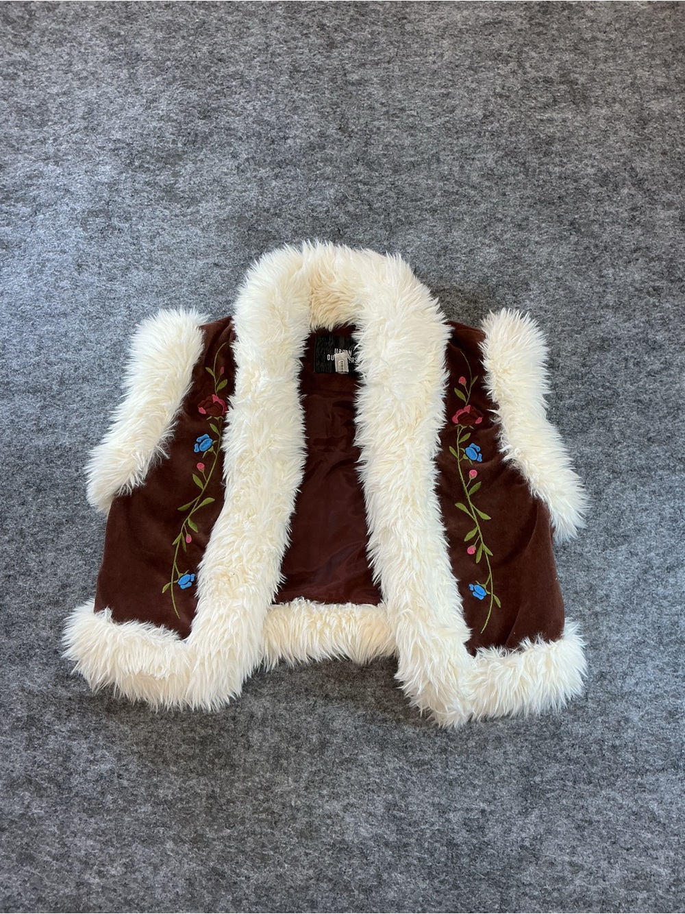 Urban Outfitters Penny Lane Brown Vest with Faux Fur Trim and Embroidery Size S